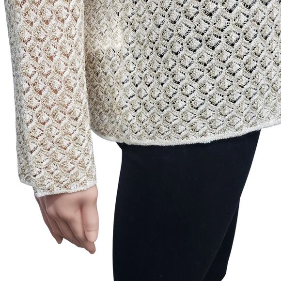 MANGO MNG Lurex Knitted Cardigan Sweater Women Plus 3XL Cream Gold Tie front - Picture 10 of 14